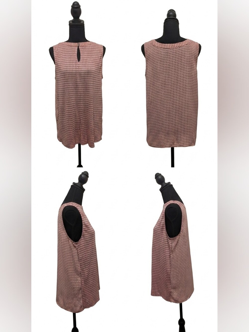 LOFT LP Pink Black Geometric Circle Print Mixed Media Sleeveless Shell Top - Picture 1 of 7